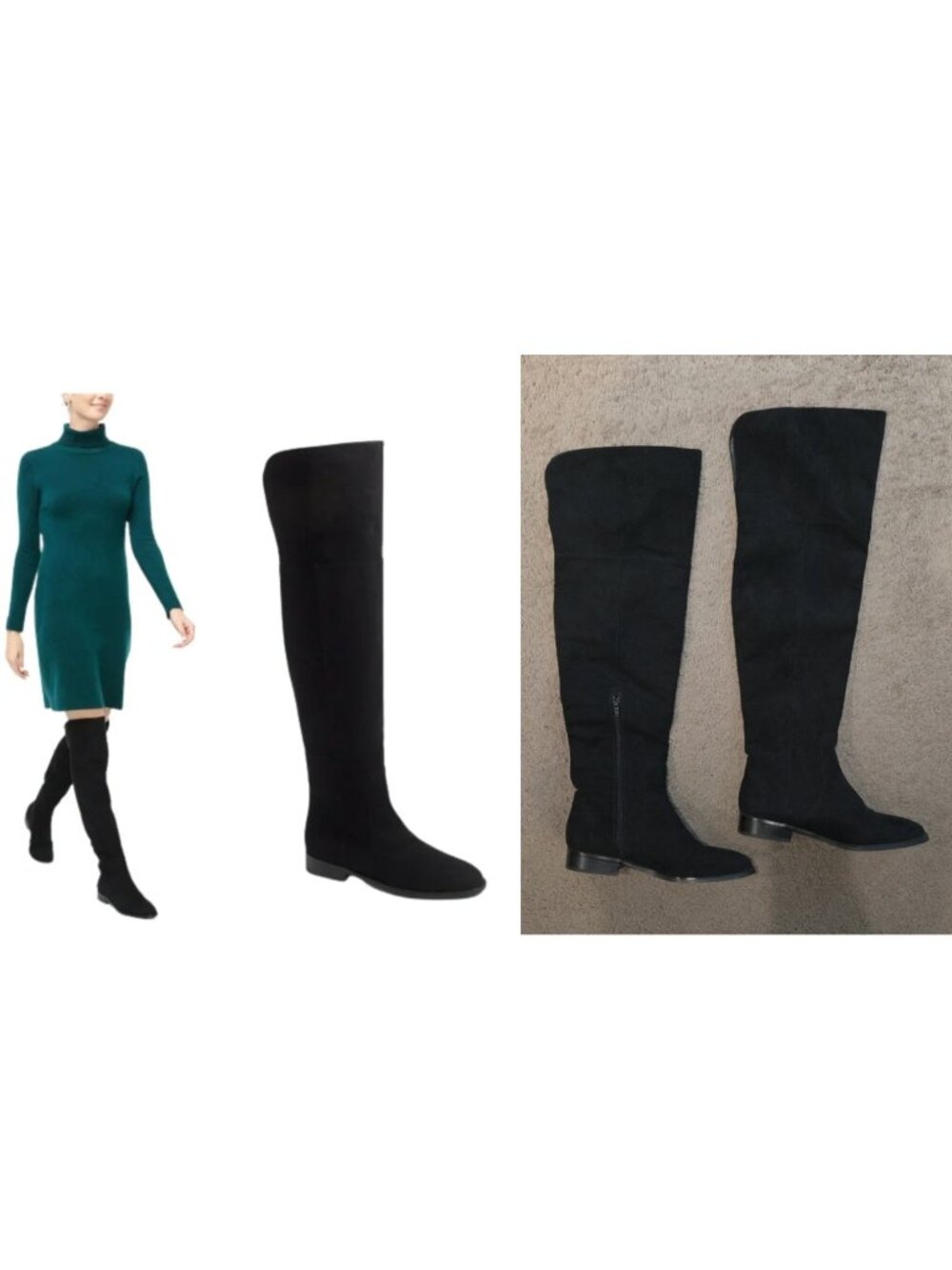J.Crew Factory Black Microsuede Over The Knee OTK Boots Low Heel Size 9.5 AG056